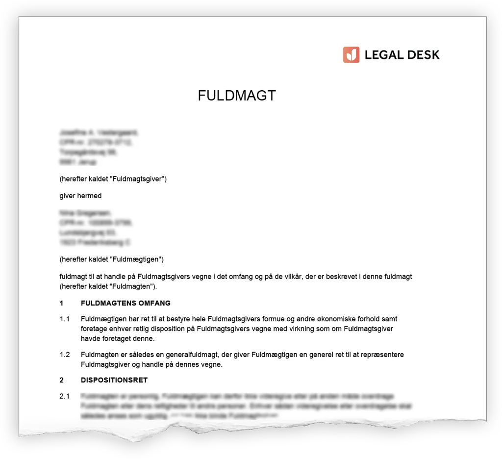 Eksempel Fuldmagt Stor